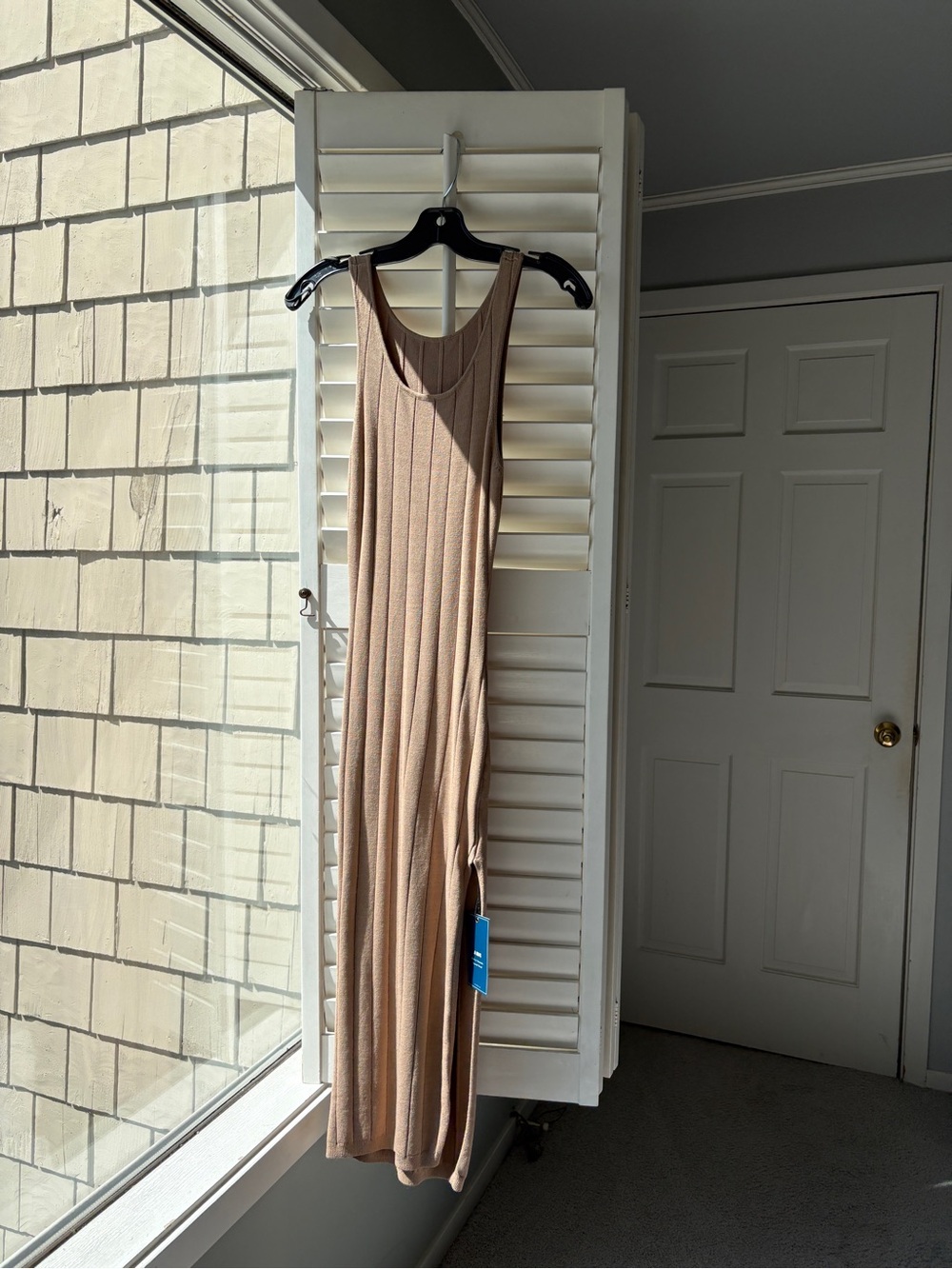 Ribbed Knit Tank Maxi Dress with slit in Tan